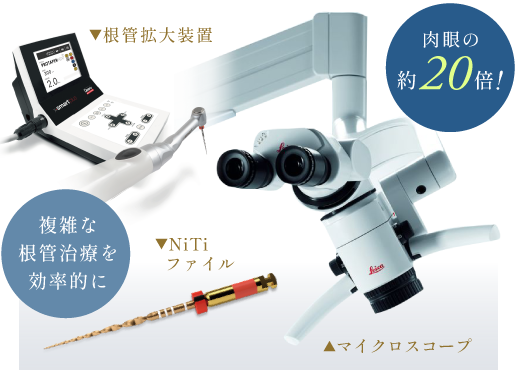 根管拡大装置、NiTiファイル、マイクロスコープ